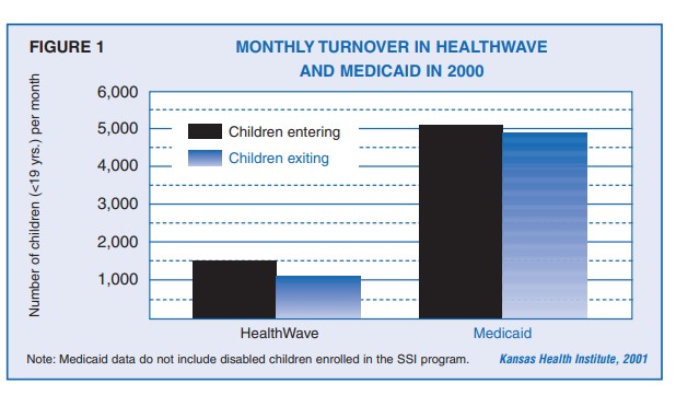 Figure 1: Bar chart showing monthly turnover in HealthWave and Medicaid in 2000
