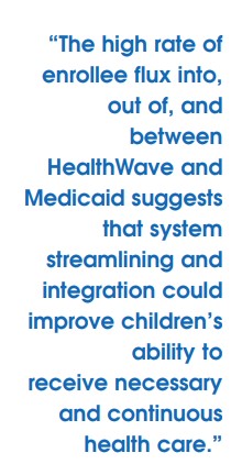 "The high rate of enrollee flux into, out of, and between HealthWave and Medicaid sugests that system streamlining and integration could improve children's ability to receive necessary and continuous health care."