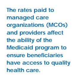 Quote: the rates paid to managed care organizations and providers affect the ability of the Medicaid program to ensure beneficiaries have access to quality health care.