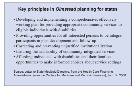 Key principles in Olmstead planning for states, refer to the data on this page for more specific details.