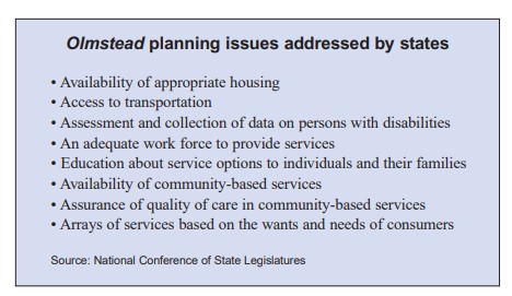 Olmstead planning issues addressed by states. Olmstead states are addressing a wide variety of issues. s