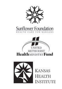 Logos for Sunflower foundation, United Methodist Health Ministry Fund and Kansas Health Institute.