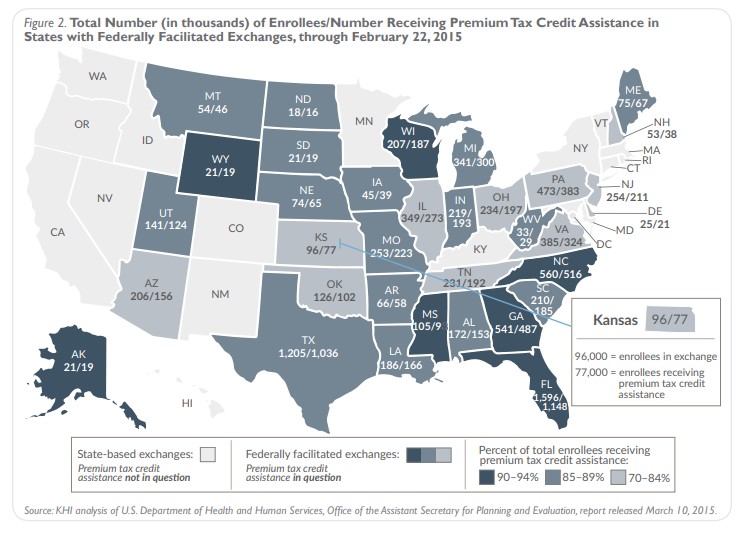Graphic: Map of the US - total number of enrollees receiving premium tax credit assistance