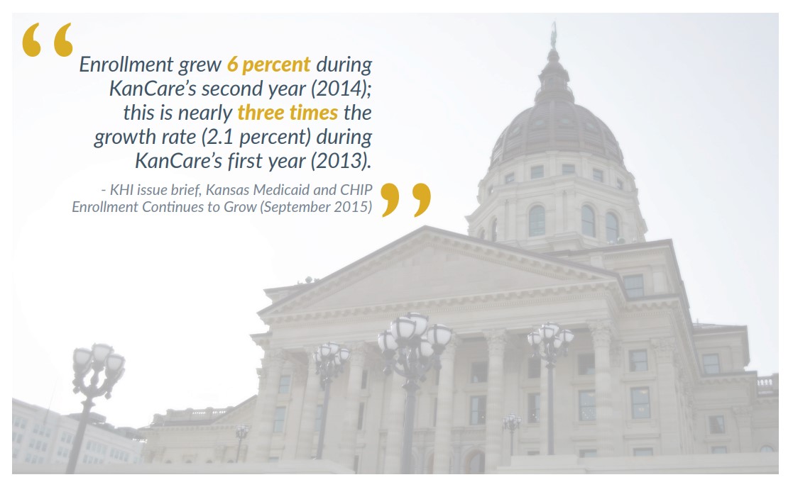 Graphic: capitol building and quote: enrollment grew 6 percent during 2014
