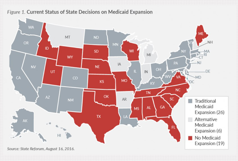 Map of the US: Current status of state decisions on Medicaid expansion