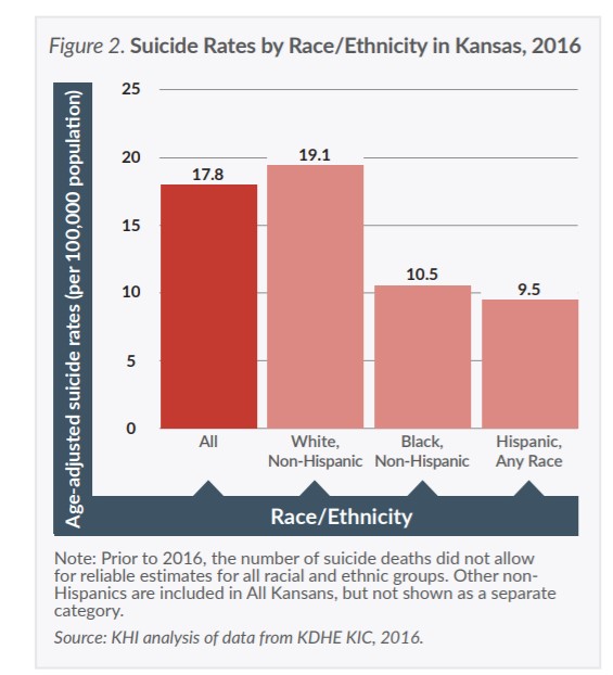Figure 2: Bar chart - suicide rates by race/ethnicity in Kansas