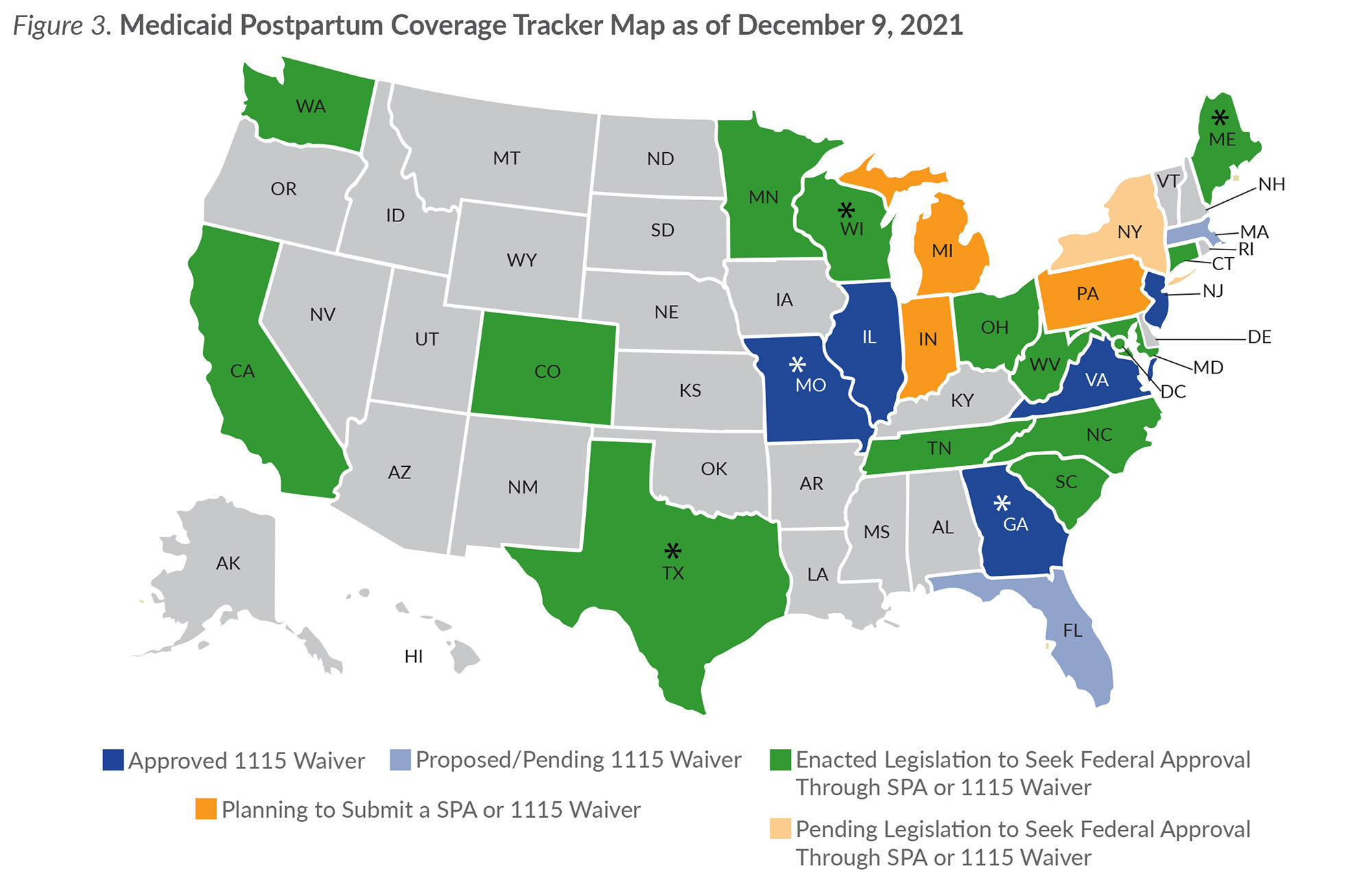 Figure 3: Medicaid Postpartum Coverage Tracker Map 