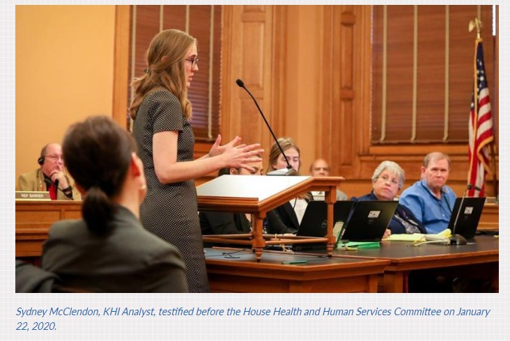 Sydney McClendon, KHI Analyst, provided an overview of the KanCare Meaningful Measures Collaborative to the House Health and Human Services Committee.