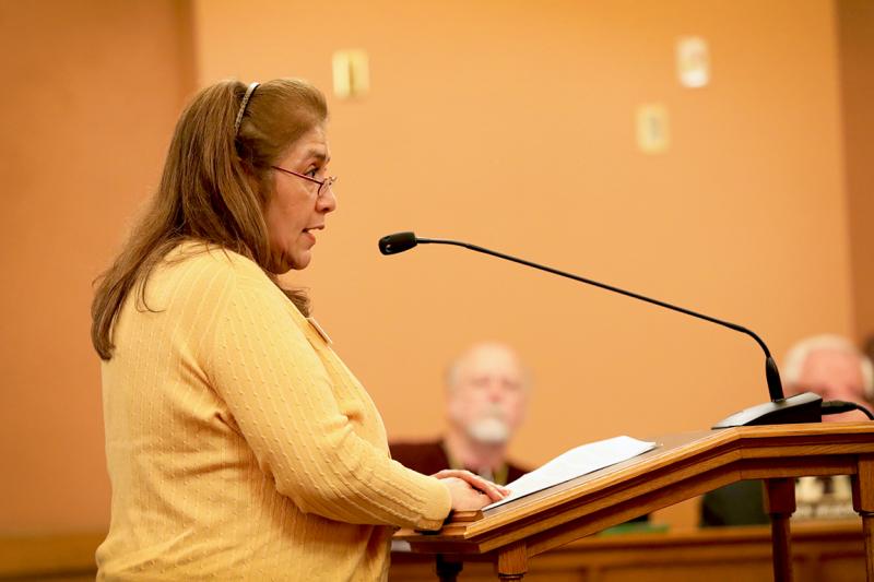 Linda J. Sheppard, J.D., KHI team leader, provides neutral testimony March 8 to the Senate Utilities Committee.