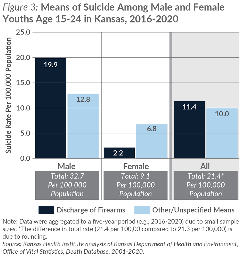 Figure 3 Rates of Suicide Per 100000 Among Male and Female Youth Age 15-24 in Kansas 2016-2020