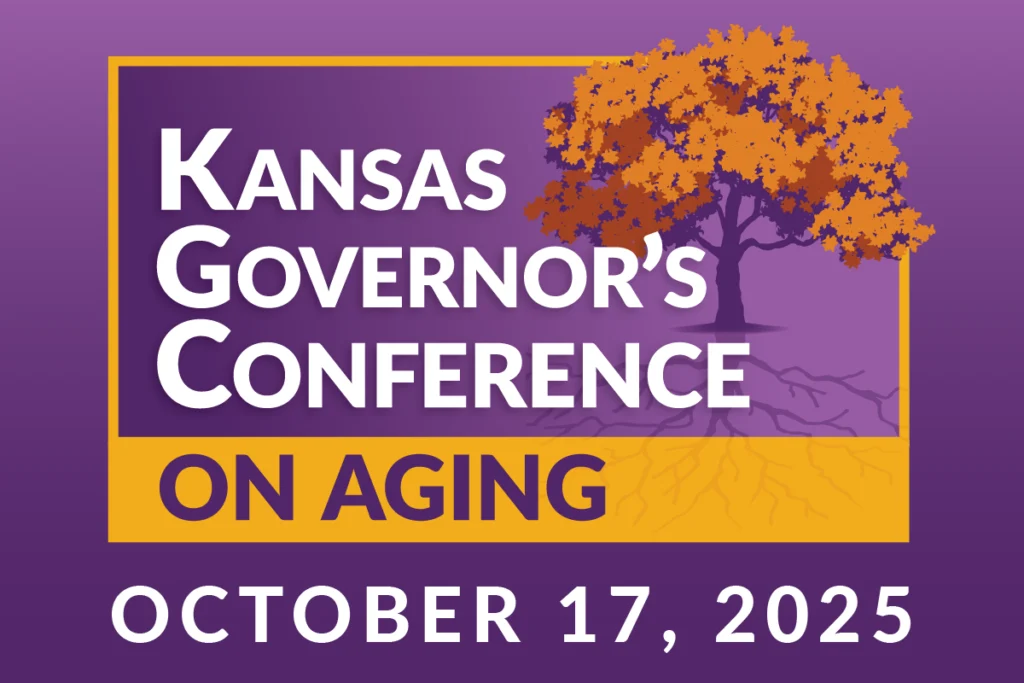 Graphic for the Kansas Governor’s Conference on Aging, featuring a cottonwood tree with visible roots. The event takes place October 17, 2025.