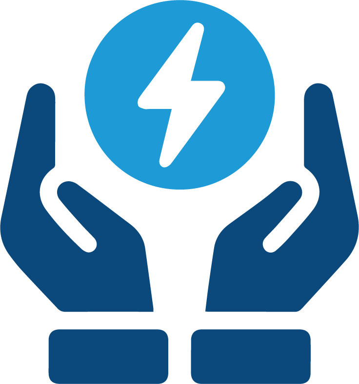 Icon showing two hands holding a ball with a lightning bolt inside it