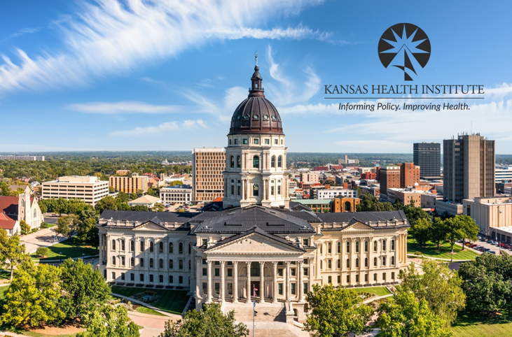 Photo of the Kansas State Capitol with the Kansas Health Institute logo imposed over the top.
